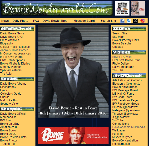 Thumbnail for a website titled 'Bowie Wonderworld'